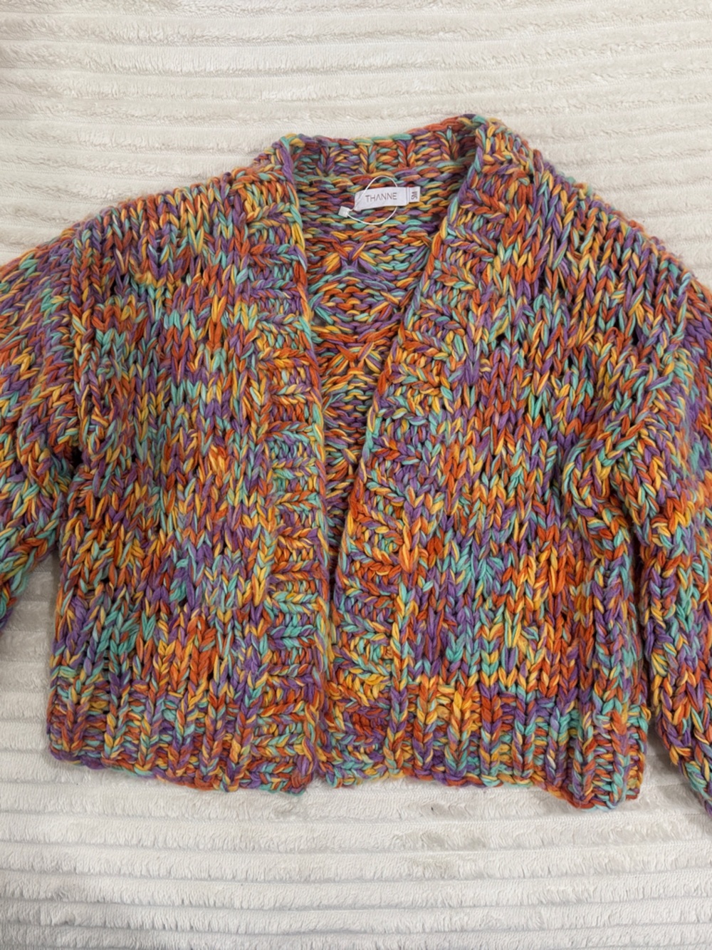 Multicolor Chunky Knit Cardigan - Vibrant Cropped Sweater